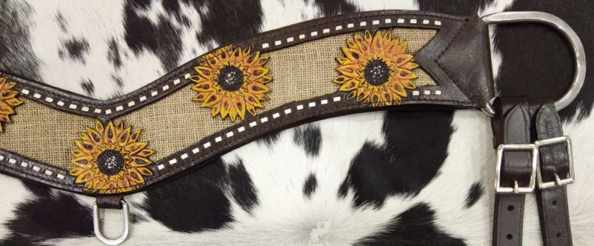 Showman Hand Painted Sunflower tripping collar with Burlap Inlay #2